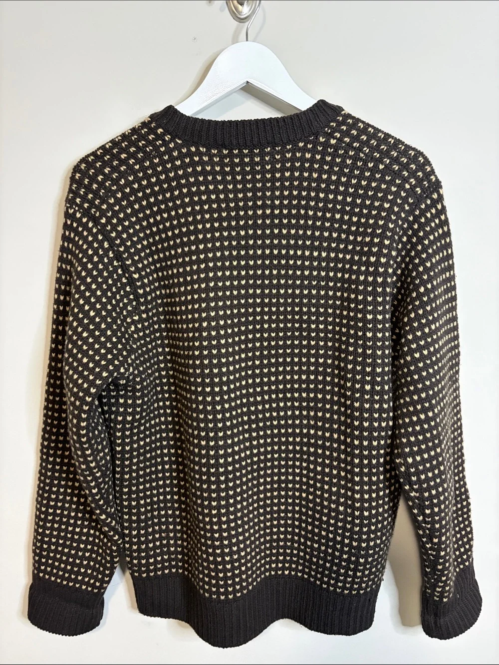 J Crew V neck sweater lambswool birdseye pattern brown tan mens vintage sz M